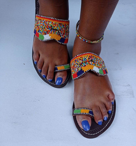 African Handmade Beaded Sandals