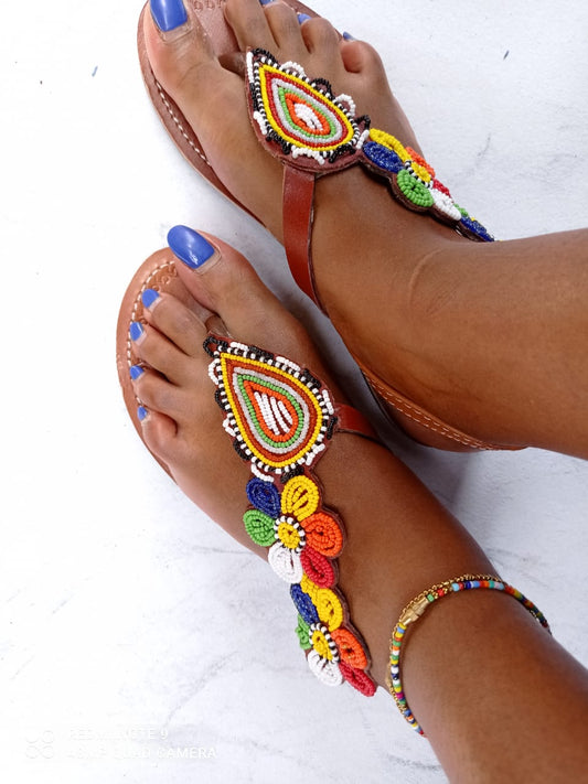 African Handmade Beaded Sandals