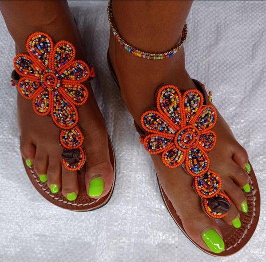 African Handmade Beaded Sandals