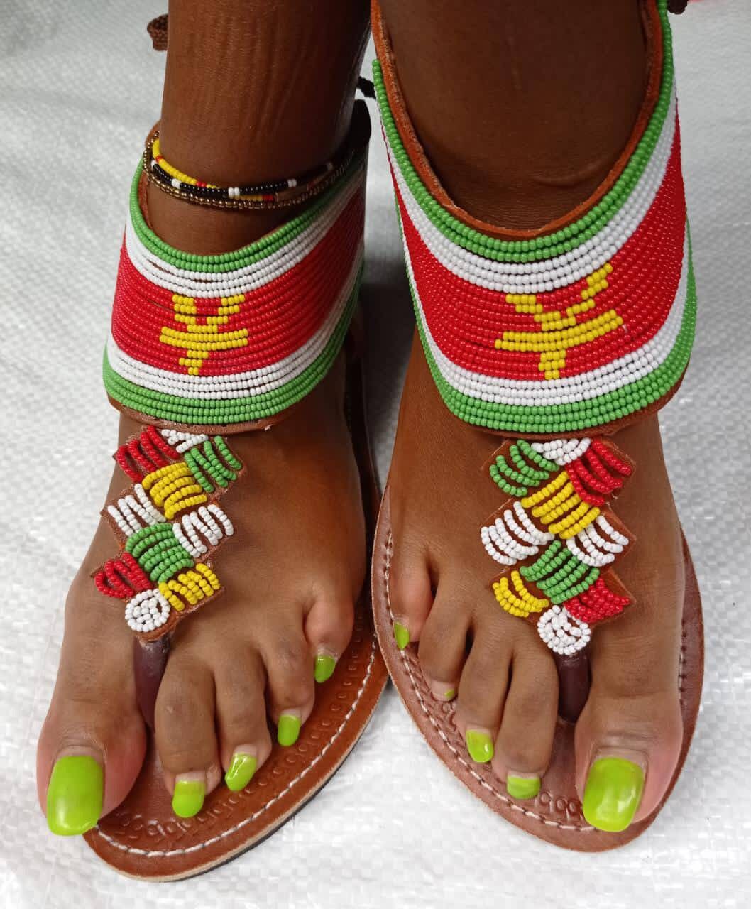 Handmade African Beaded Sandals/Authentic Maasai-Style Leather Flip-Flops Women/Boho Beach Sandals/Comfortable Summer Sandal African Gifts
