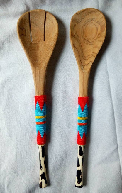 ON SALE: Wooden Server,wooden utensils, wooden spoon,wood spoon and fork ,gift idea,salad server,olive wood server.