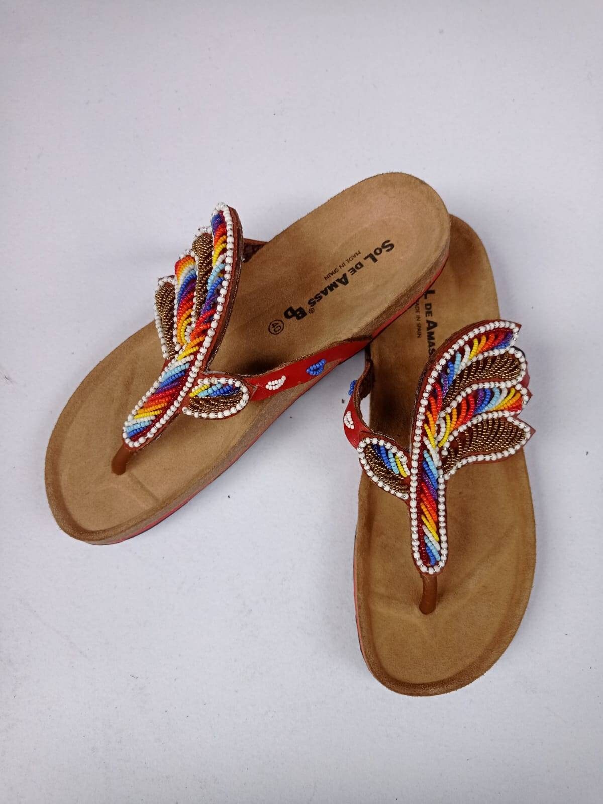 Handmade African Beaded Sandals/Authentic Maasai-Style Leather Flip-Flops Women/Boho Beach Sandals/Comfortable Summer Sandal African Gifts