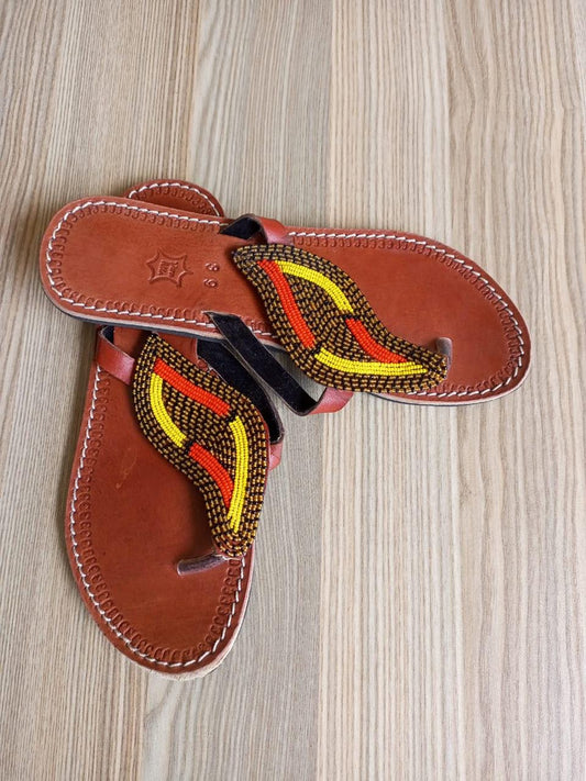 Handmade African Beaded Sandals/Authentic Maasai-Style Leather Flip-Flops Women/Boho Beach Sandals/Comfortable Summer Sandal African Gifts