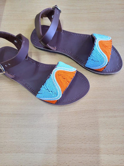 Handmade African Beaded Sandals/Authentic Maasai-Style Leather Flip-Flops Women/Boho Beach Sandals/Comfortable Summer Sandal African Gifts