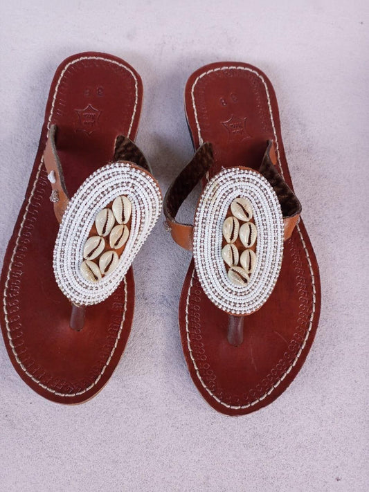 Handmade African Beaded Sandals/Authentic Maasai-Style Leather Flip-Flops Women/Boho Beach Sandals/Comfortable Summer Sandal African Gifts
