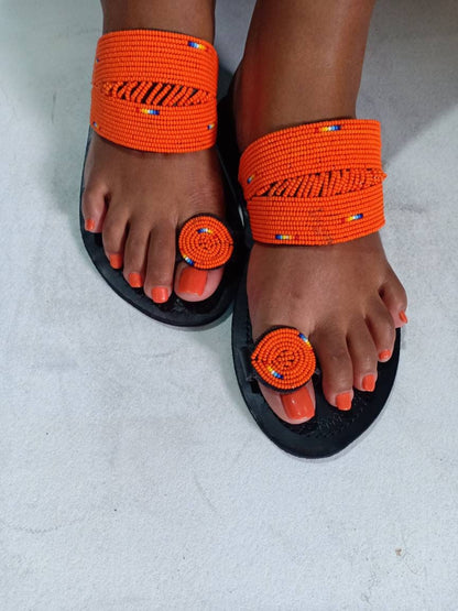 Handmade African Beaded Sandals/Authentic Maasai-Style Leather Flip-Flops Women/Boho Beach Sandals/Comfortable Summer Sandal African Gifts