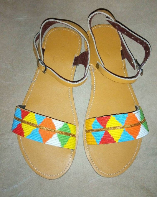 Handmade African Beaded Sandals/Authentic Maasai-Style Leather Flip-Flops Women/Boho Beach Sandals/Comfortable Summer Sandal African Gifts