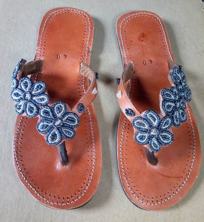 Handmade African Beaded Sandals/Authentic Maasai-Style Leather Flip-Flops Women/Boho Beach Sandals/Comfortable Summer Sandal African Gifts