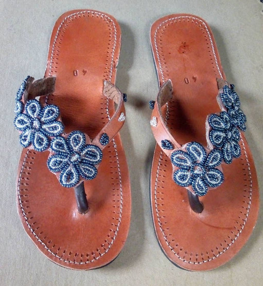 Handmade African Beaded Sandals/Authentic Maasai-Style Leather Flip-Flops Women/Boho Beach Sandals/Comfortable Summer Sandal African Gifts