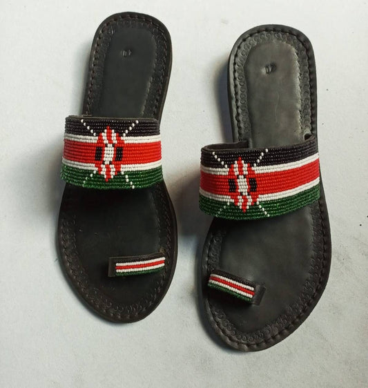 Handmade African Beaded Sandals/Authentic Maasai-Style Leather Flip-Flops Women/Boho Beach Sandals/Comfortable Summer Sandal African Gifts