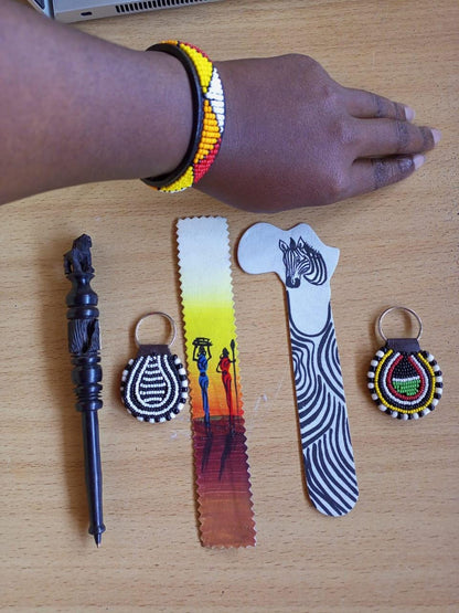 Handcrafted Gift Set: Bookmark, Ebony Pen, Beaded Keyholder  Adjustable Bracelet - Unique Thoughtful Gift for All Occasions
