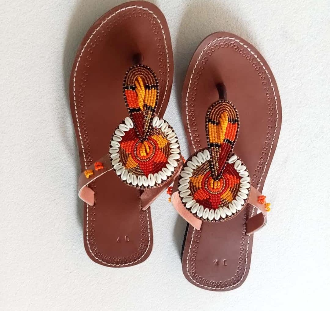 Handmade African Beaded Sandals/Authentic Maasai-Style Leather Flip-Flops Women/Boho Beach Sandals/Comfortable Summer Sandal African Gifts