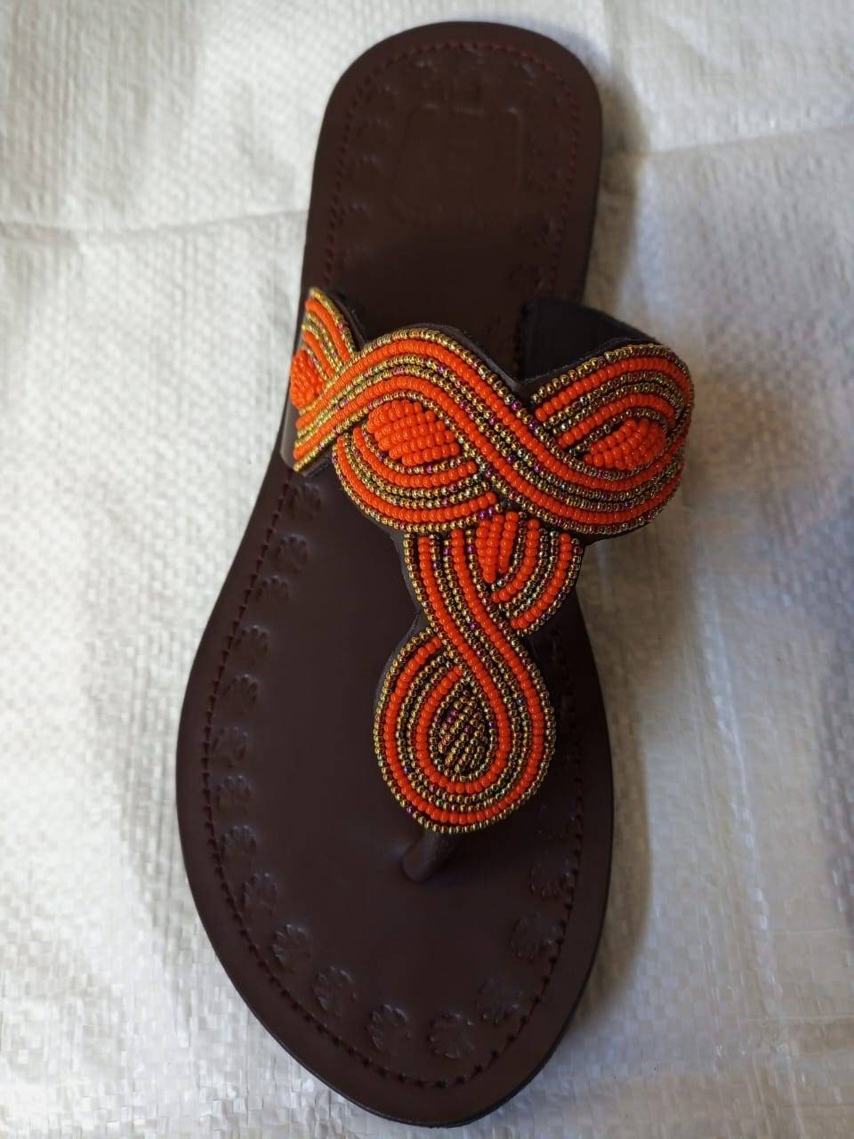 Handmade African Beaded Sandals/Authentic Maasai-Style Leather Flip-Flops Women/Boho Beach Sandals/Comfortable Summer Sandal African Gifts