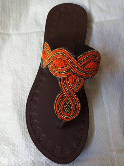 Handmade African Beaded Sandals/Authentic Maasai-Style Leather Flip-Flops Women/Boho Beach Sandals/Comfortable Summer Sandal African Gifts