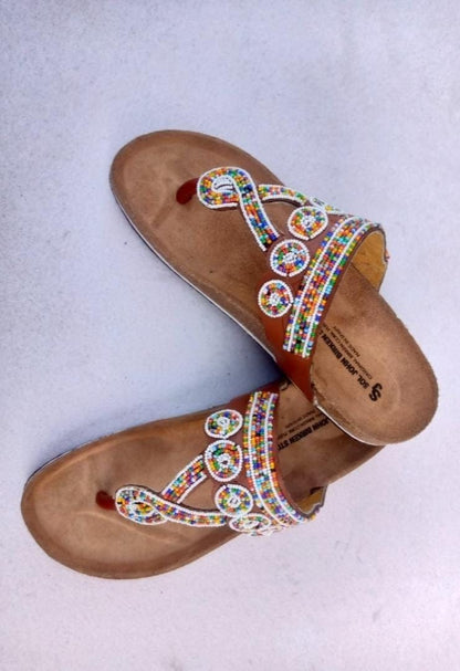 Handmade African Beaded Sandals/Authentic Maasai-Style Leather Flip-Flops Women/Boho Beach Sandals/Comfortable Summer Sandal African Gifts