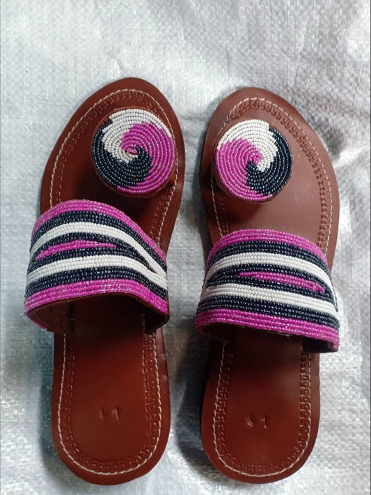 Handmade African Beaded Sandals/Authentic Maasai-Style Leather Flip-Flops Women/Boho Beach Sandals/Comfortable Summer Sandal African Gifts