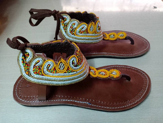 Handmade African Beaded Sandals/Authentic Maasai-Style Leather Flip-Flops Women/Boho Beach Sandals/Comfortable Summer Sandal African Gifts