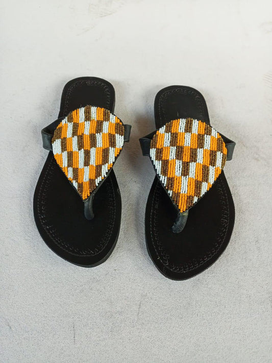 Handmade African Beaded Sandals/Authentic Maasai-Style Leather Flip-Flops Women/Boho Beach Sandals/Comfortable Summer Sandal African Gifts