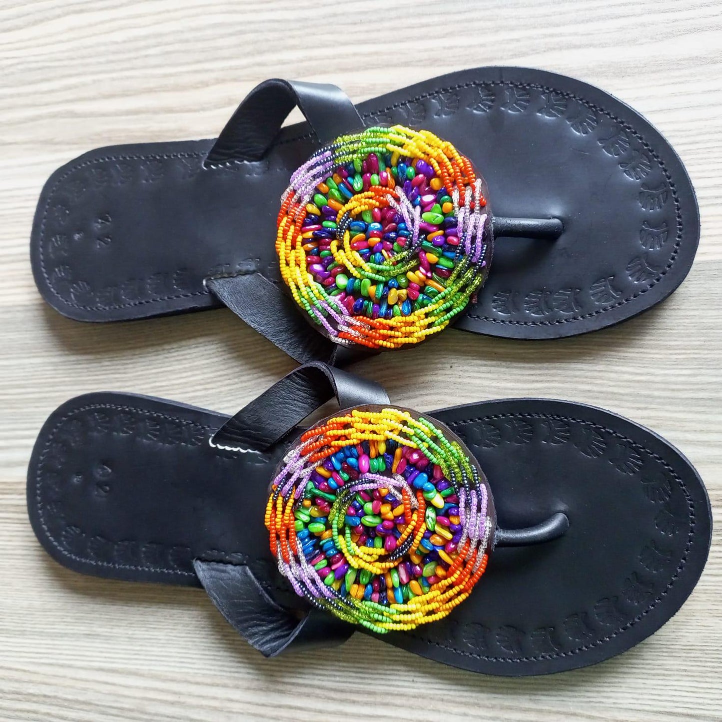 Handmade African Beaded Sandals/Authentic Maasai-Style Leather Flip-Flops Women/Boho Beach Sandals/Comfortable Summer Sandal African Gifts