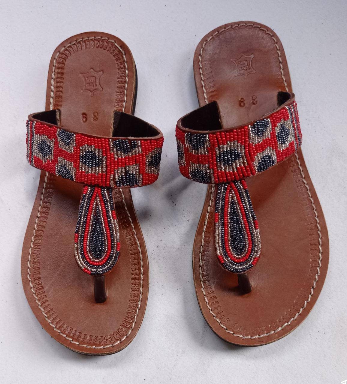 Handmade African Beaded Sandals/Authentic Maasai-Style Leather Flip-Flops Women/Boho Beach Sandals/Comfortable Summer Sandal African Gifts