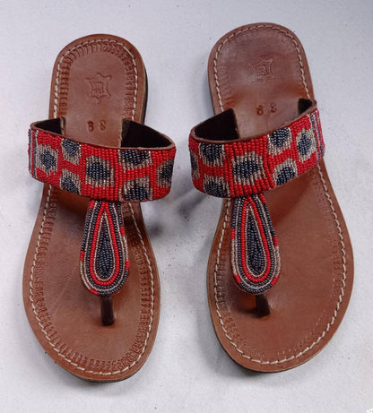 Handmade African Beaded Sandals/Authentic Maasai-Style Leather Flip-Flops Women/Boho Beach Sandals/Comfortable Summer Sandal African Gifts