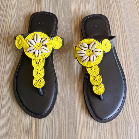 Handmade African Beaded Sandals/Authentic Maasai-Style Leather Flip-Flops Women/Boho Beach Sandals/Comfortable Summer Sandal African Gifts