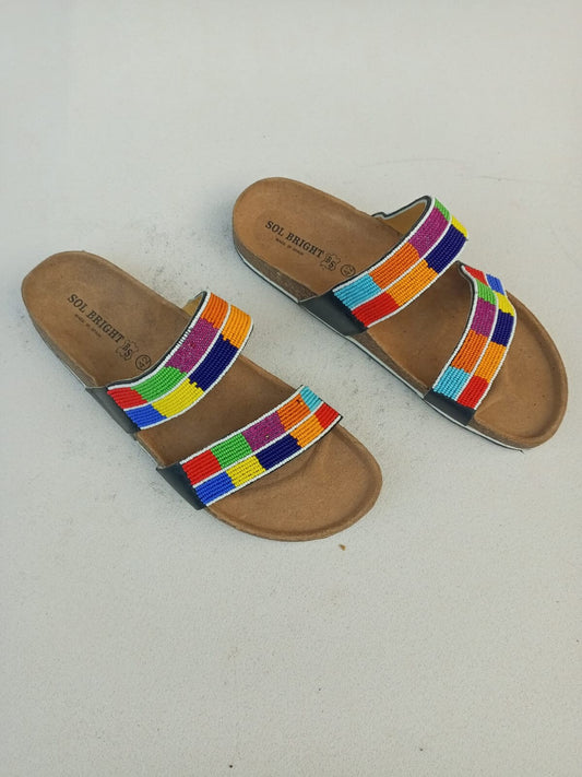 Handmade African Beaded Sandals/Authentic Maasai-Style Leather Flip-Flops Women/Boho Beach Sandals/Comfortable Summer Sandal African Gifts