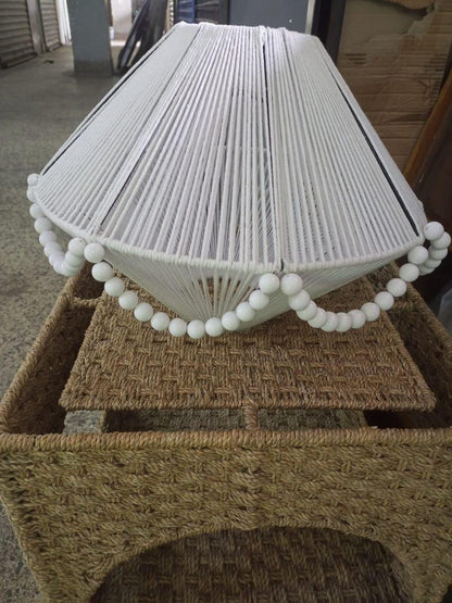 Handcrafted White Cord Lamp Shade with Elegant Beads – Boho Chic Lighting for Home Décor