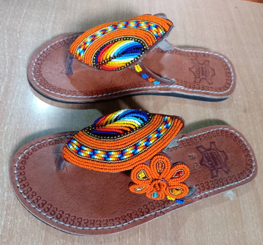 Handmade African Beaded Sandals/Authentic Maasai-Style Leather Flip-Flops Women/Boho Beach Sandals/Comfortable Summer Sandal African Gifts