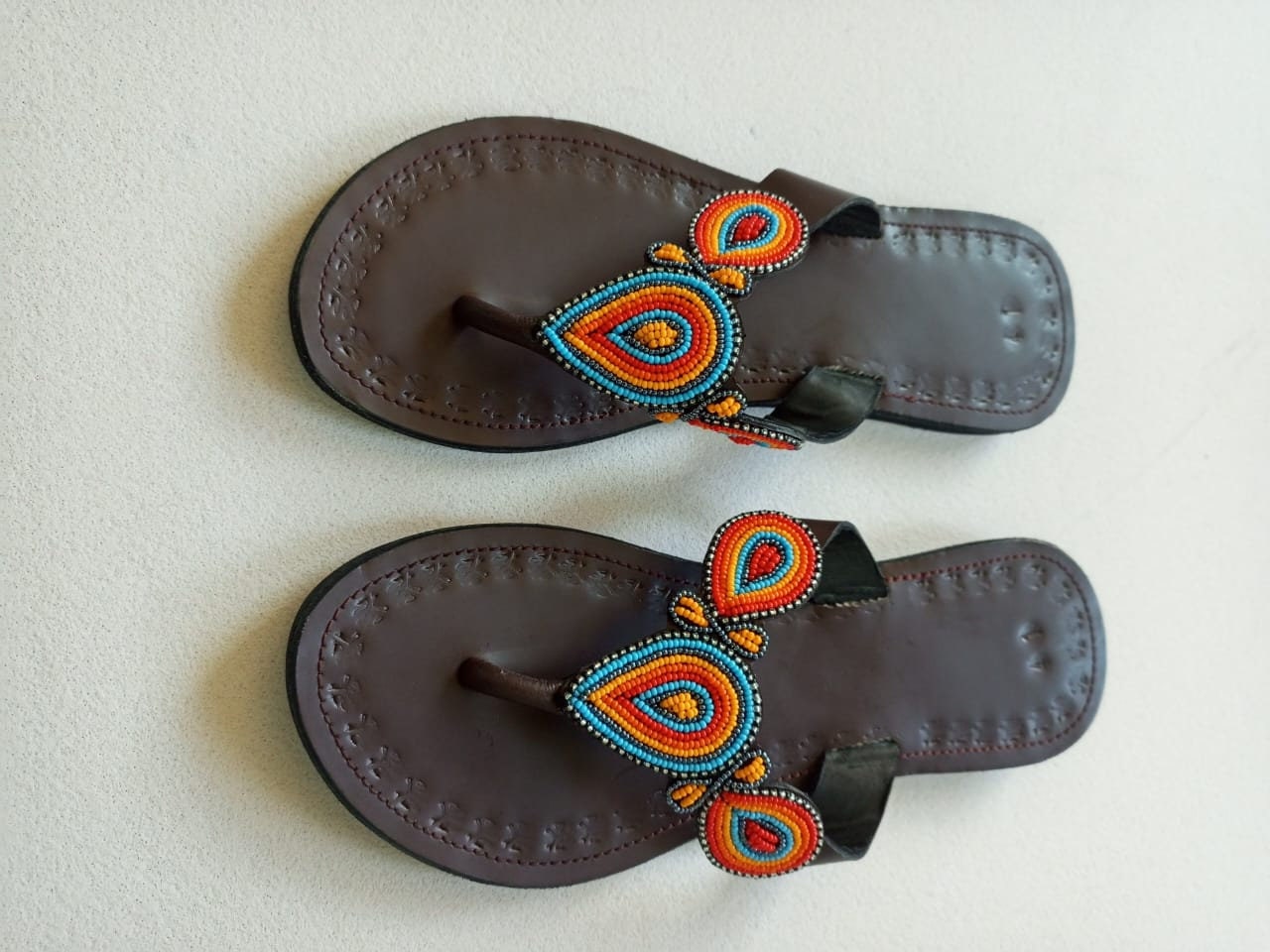 Handmade African Beaded Sandals/Authentic Maasai-Style Leather Flip-Flops Women/Boho Beach Sandals/Comfortable Summer Sandal African Gifts