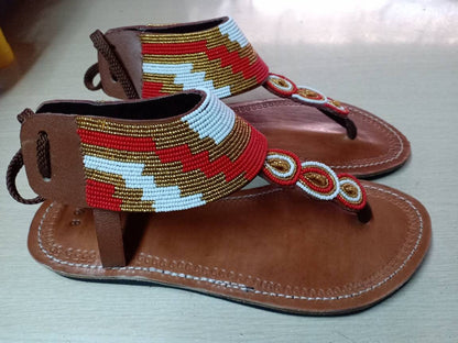 Handmade African Beaded Sandals/Authentic Maasai-Style Leather Flip-Flops Women/Boho Beach Sandals/Comfortable Summer Sandal African Gifts
