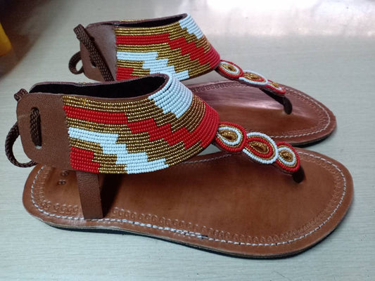 Handmade African Beaded Sandals/Authentic Maasai-Style Leather Flip-Flops Women/Boho Beach Sandals/Comfortable Summer Sandal African Gifts