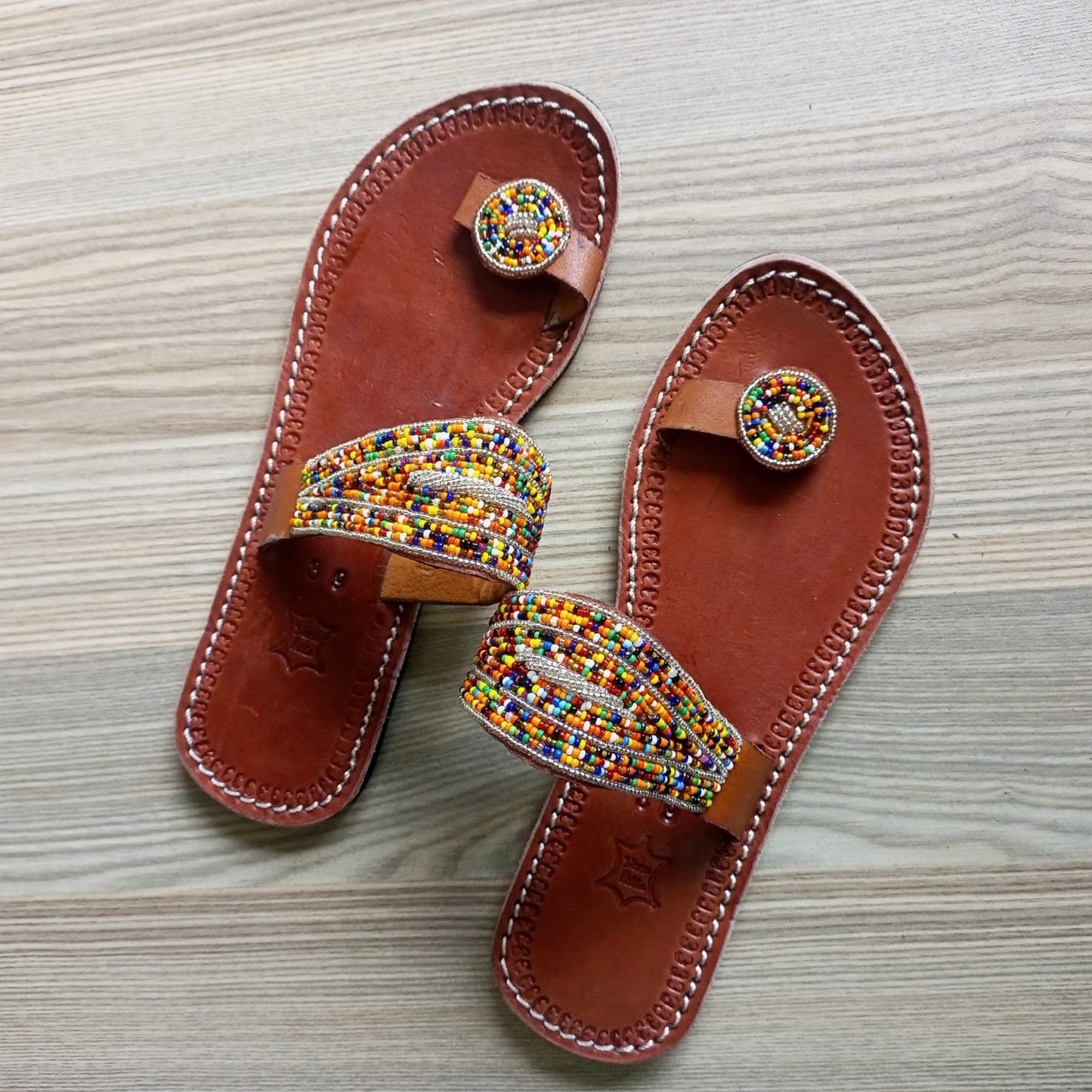 Handmade African Beaded Sandals/Authentic Maasai-Style Leather Flip-Flops Women/Boho Beach Sandals/Comfortable Summer Sandal African Gifts