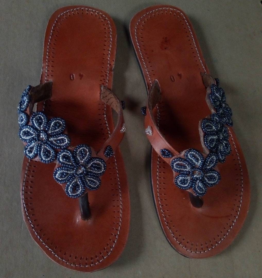 Handmade African Beaded Sandals/Authentic Maasai-Style Leather Flip-Flops Women/Boho Beach Sandals/Comfortable Summer Sandal African Gifts