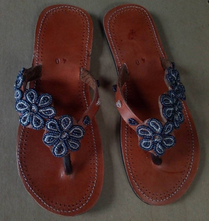 Handmade African Beaded Sandals/Authentic Maasai-Style Leather Flip-Flops Women/Boho Beach Sandals/Comfortable Summer Sandal African Gifts