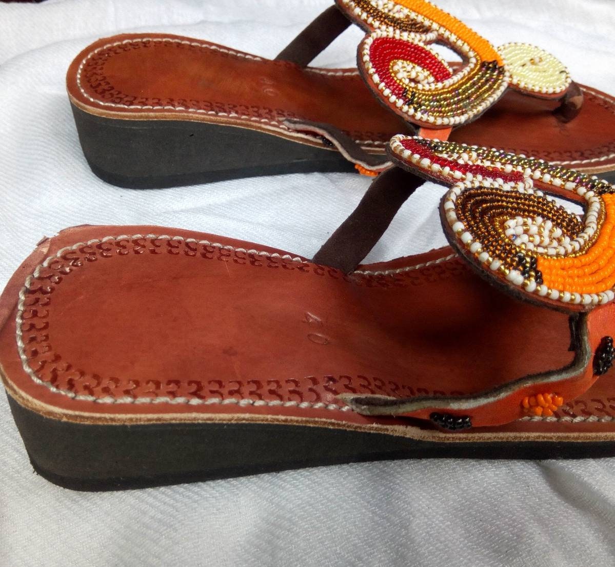 Handmade African Beaded Sandals/Authentic Maasai-Style Leather Flip-Flops Women/Boho Beach Sandals/Comfortable Summer Sandal African Gifts