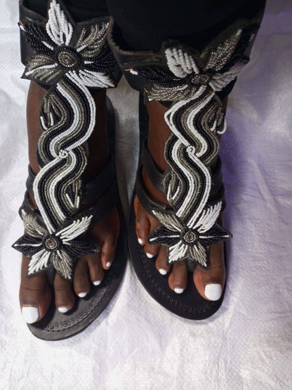 Handmade African Beaded Sandals/Authentic Maasai-Style Leather Flip-Flops Women/Boho Beach Sandals/Comfortable Summer Sandal African Gifts