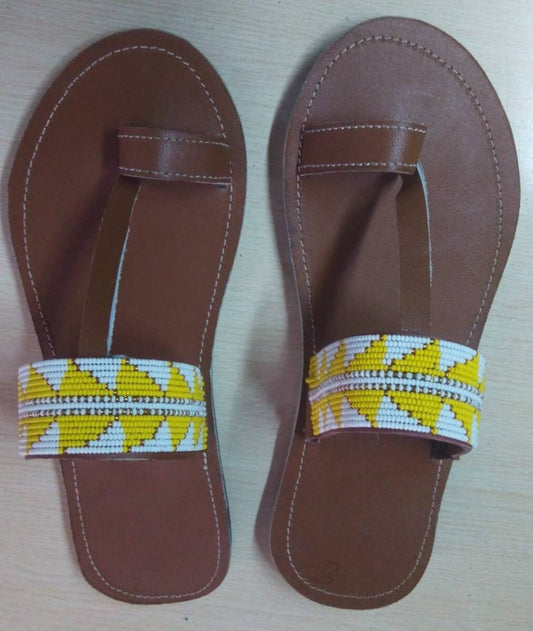 Handmade African Men's Sandals/Genuine Leather Beaded Flip-Flops/Comfortable Summer Sandals for Men/African Shoes/Unique Gift for Him