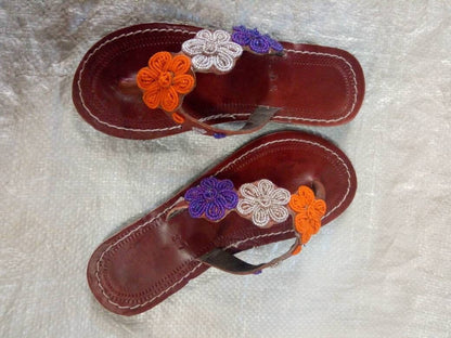 Handmade African Beaded Sandals/Authentic Maasai-Style Leather Flip-Flops Women/Boho Beach Sandals/Comfortable Summer Sandal African Gifts