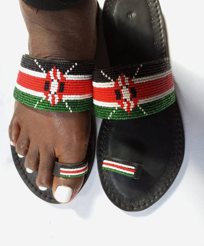 Handmade African Beaded Sandals/Authentic Maasai-Style Leather Flip-Flops Women/Boho Beach Sandals/Comfortable Summer Sandal African Gifts