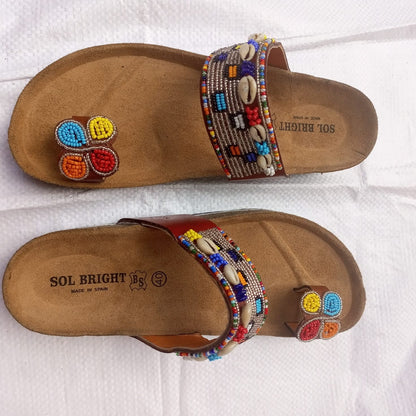 Handmade African Beaded Sandals/Authentic Maasai-Style Leather Flip-Flops Women/Boho Beach Sandals/Comfortable Summer Sandal African Gifts