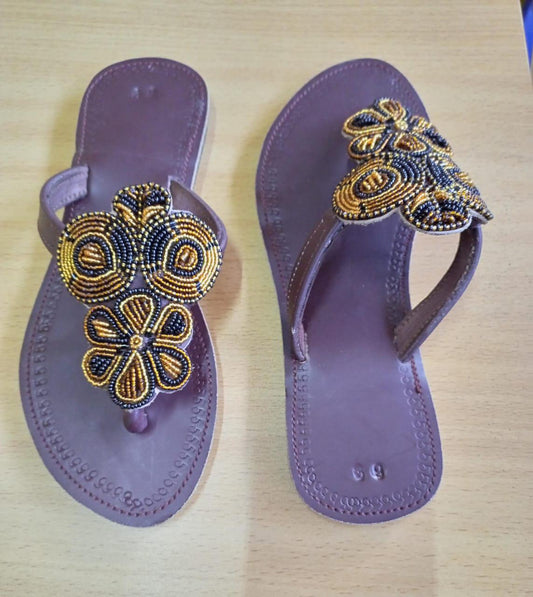 Handmade African Beaded Sandals/Authentic Maasai-Style Leather Flip-Flops Women/Boho Beach Sandals/Comfortable Summer Sandal African Gifts