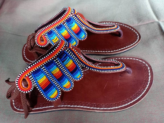 Handmade African Beaded Sandals/Authentic Maasai-Style Leather Flip-Flops Women/Boho Beach Sandals/Comfortable Summer Sandal African Gifts