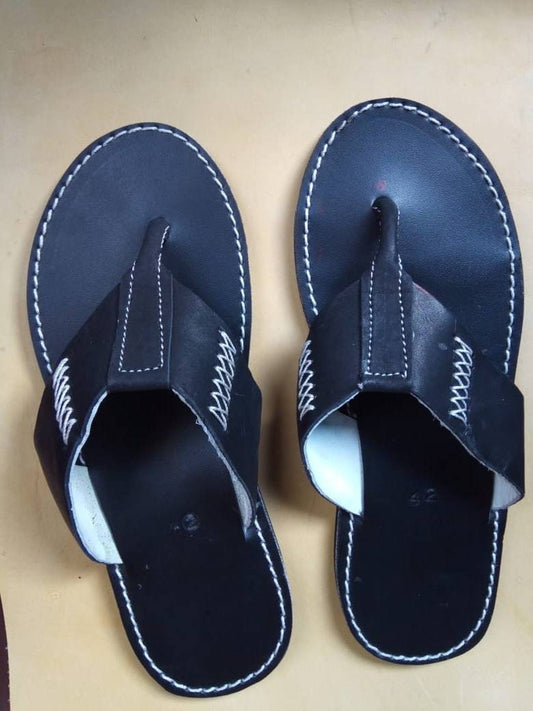 Handmade African Men's Sandals/Genuine Leather Beaded Flip-Flops/Comfortable Summer Sandals for Men/African Shoes/Unique Gift for Him