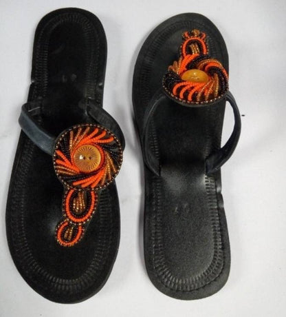 Handmade African Beaded Sandals/Authentic Maasai-Style Leather Flip-Flops Women/Boho Beach Sandals/Comfortable Summer Sandal African Gifts