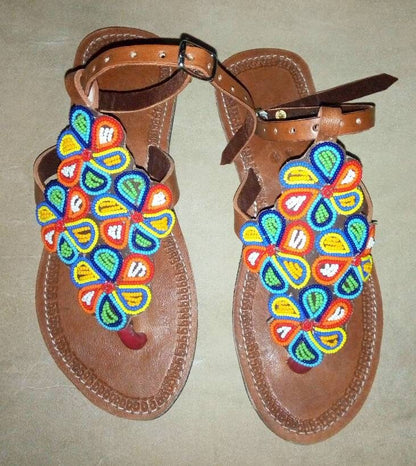 Handmade African Beaded Sandals/Authentic Maasai-Style Leather Flip-Flops Women/Boho Beach Sandals/Comfortable Summer Sandal African Gifts