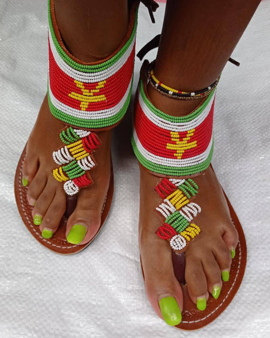 Handmade African Beaded Sandals/Authentic Maasai-Style Leather Flip-Flops Women/Boho Beach Sandals/Comfortable Summer Sandal African Gifts