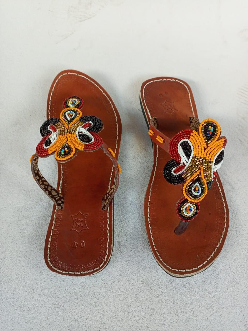 Handmade African Beaded Sandals/Authentic Maasai-Style Leather Flip-Flops Women/Boho Beach Sandals/Comfortable Summer Sandal African Gifts