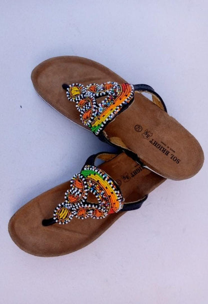 Handmade African Beaded Sandals/Authentic Maasai-Style Leather Flip-Flops Women/Boho Beach Sandals/Comfortable Summer Sandal African Gifts