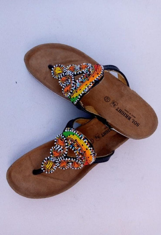 Handmade African Beaded Sandals/Authentic Maasai-Style Leather Flip-Flops Women/Boho Beach Sandals/Comfortable Summer Sandal African Gifts